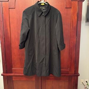 Gallery Classic Black Outerwear Trench Coat Buttoned Size Large